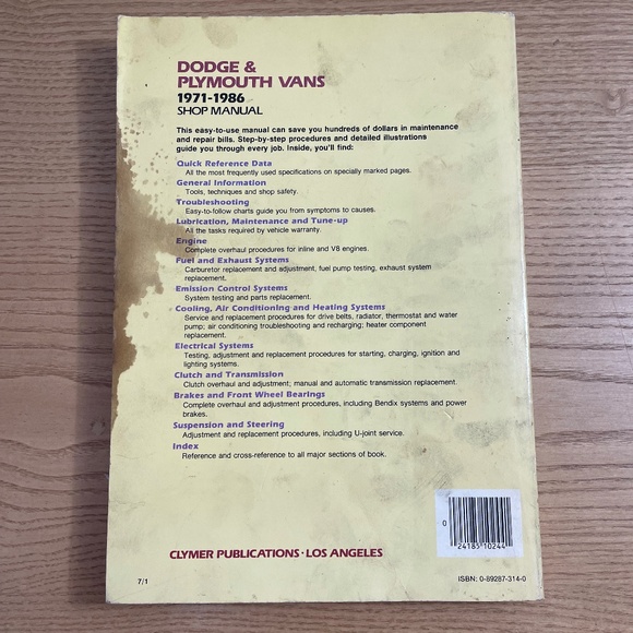 Clymer Dodge & Plymouth Vans 1971-1986 Gas & Diesel Engines Shop Repair Manual - Picture 2 of 6